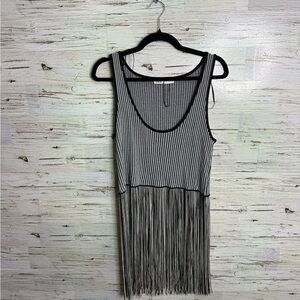 Zara Black and White Striped Fringe Crop Top
